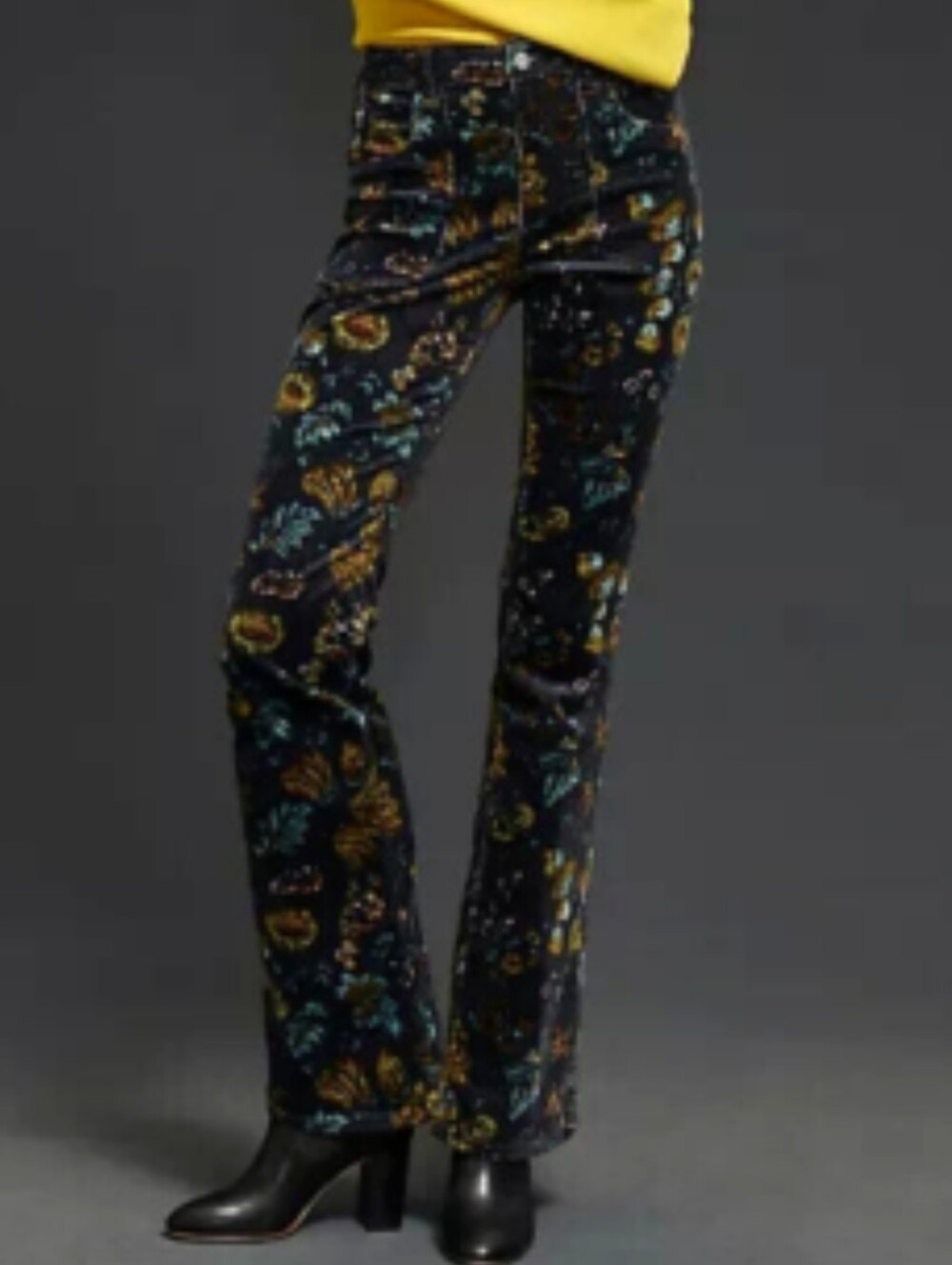 Anthropologie X Pilcro The Icon Flare Low-Rise Corduroys In Gray Floral Size 26 - Picture 4 of 9